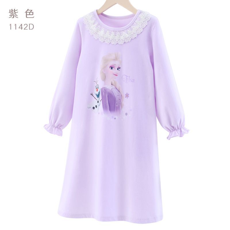 Đồ ngủ Tay Dài Phối Ren Họa Tiết Hoạt Hình frozen Cho Bé Gái
