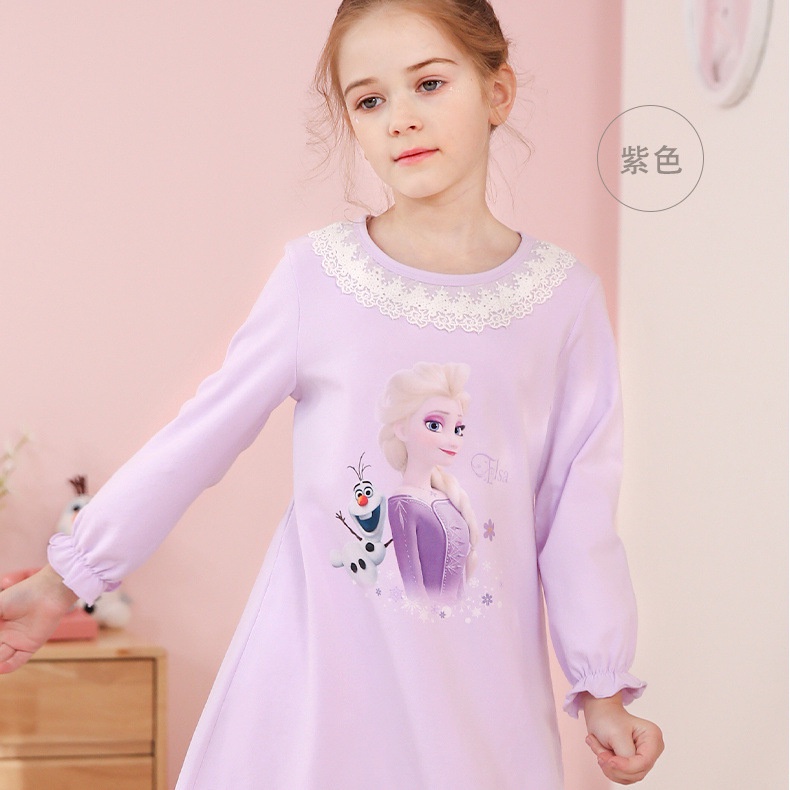 Đồ ngủ Tay Dài Phối Ren Họa Tiết Hoạt Hình frozen Cho Bé Gái