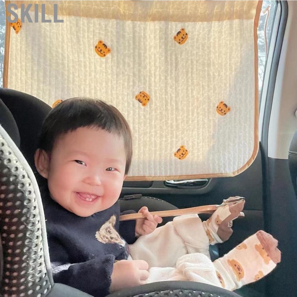Skill Car Side Window Curtain Slide Cute Pattern Cotton Thicken Suction Cups Curtains for Sunshade