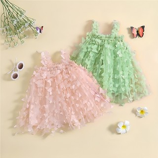 Đầm Xòe Không Tay In Hình Bướm 3d Xinh Xắn Cho Bé Gái 0-5 Tuổi