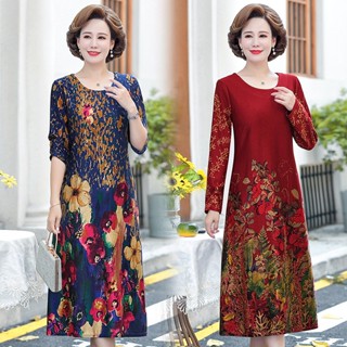 Váy trung niên nữ thu đông V25 dài tay cao cấp sang trọng, đầm đẹp dự tiệc dạ hội cho người lớn tuổi tặng mẹ, bà Bigsize