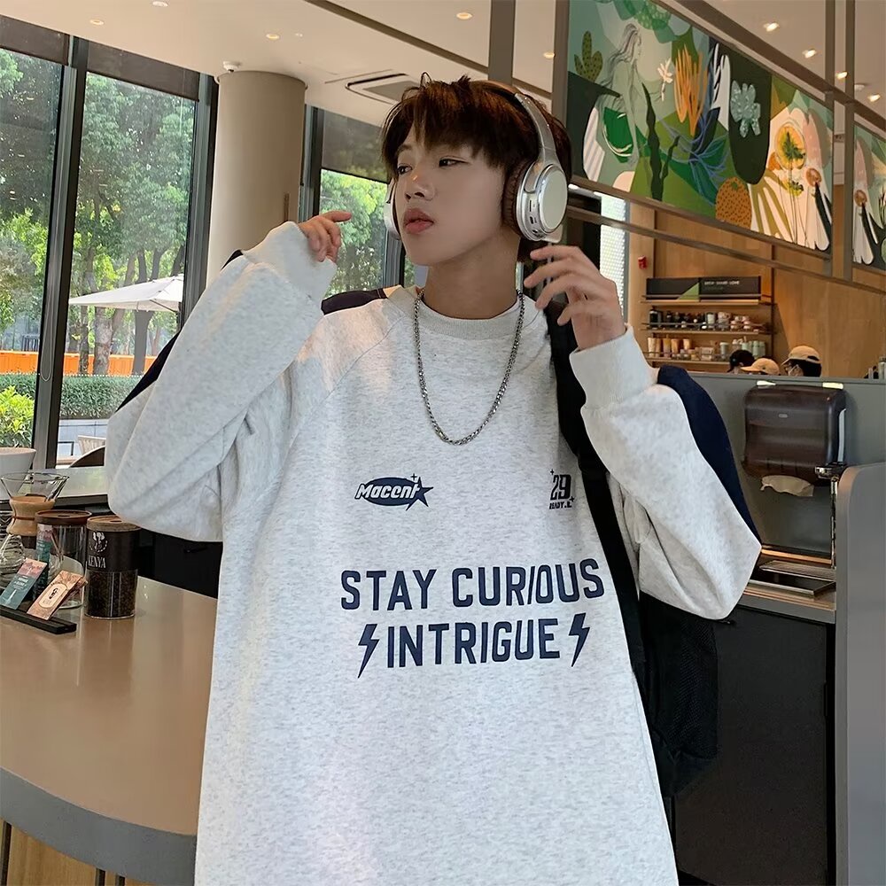 Mới Áo hoodie Tay Dài Cổ Tròn Phong Cách Hàn Quốc Thời Trang Thu Đông Cho Nam