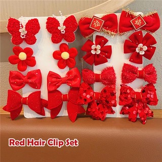 Set Kẹp Tóc Nơ Đỏ Thời Trang Cho Bé Gái