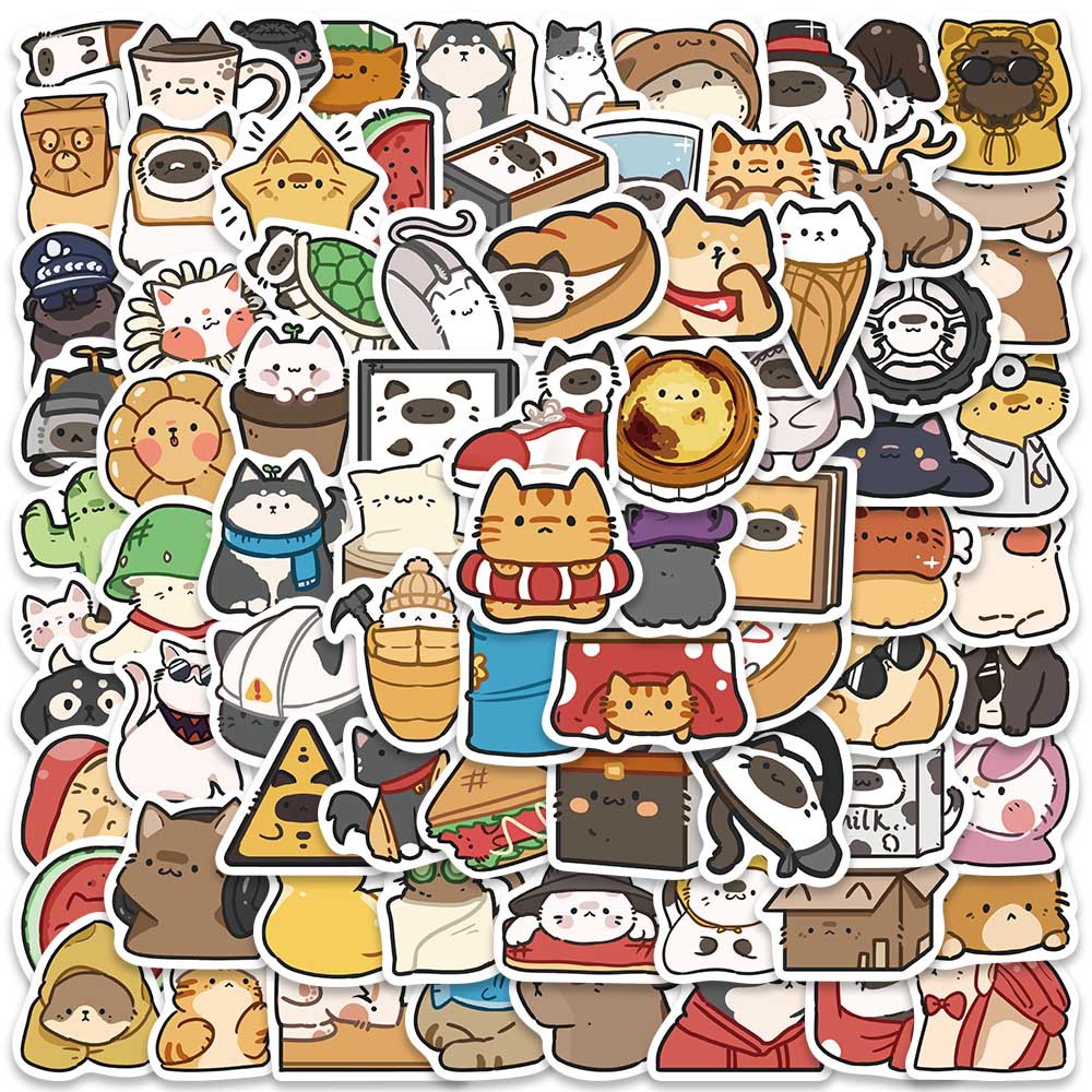 Bộ 80 Miếng Dán Trang Trí Mũ Bảo Hiểm / Bút Chì Chống Thấm Nước Họa Tiết Hoạt Hình Mèo Dễ Thương