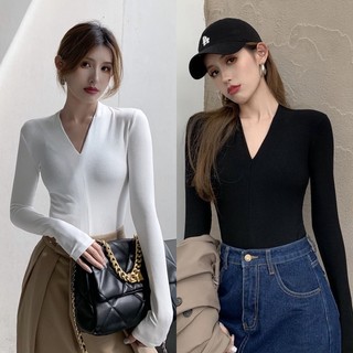 Áo thun thu đông nữ cổ V tay dài chất thun tăm co giãn tốt cao cấp LACHI AL23
