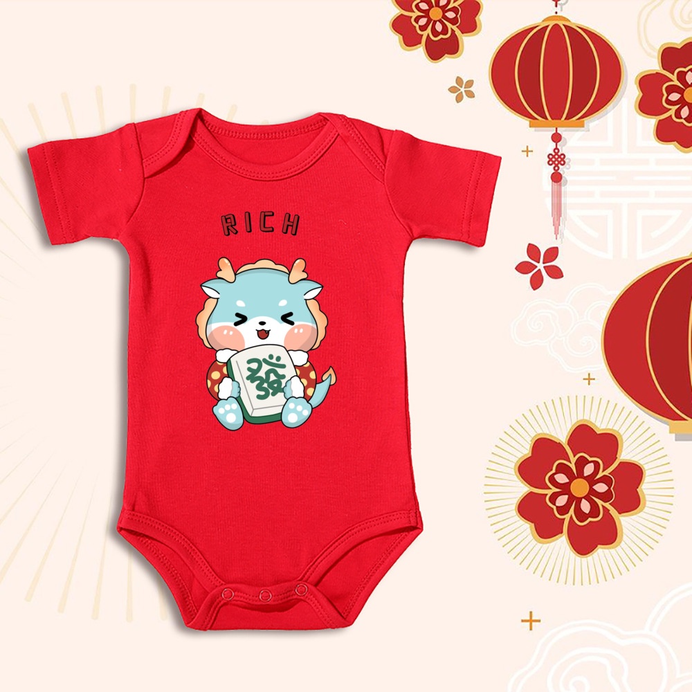 Áo Liền Quần Bằng cotton Tay Ngắn In Hình Rồng cny Năm Mới 2024 Dành Cho Bé Trai Gái