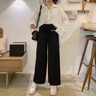 Quần xuông cạp trơn đen , quần ống rộng trơn uzzlang - DVGIT