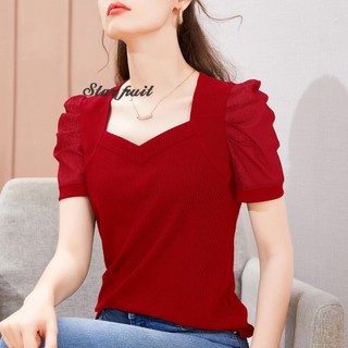 Áo Thun Lụa Mát In Hình Trái Cây Ngôi Sao Kiểu Pháp Thời Trang Mùa Hè Mới