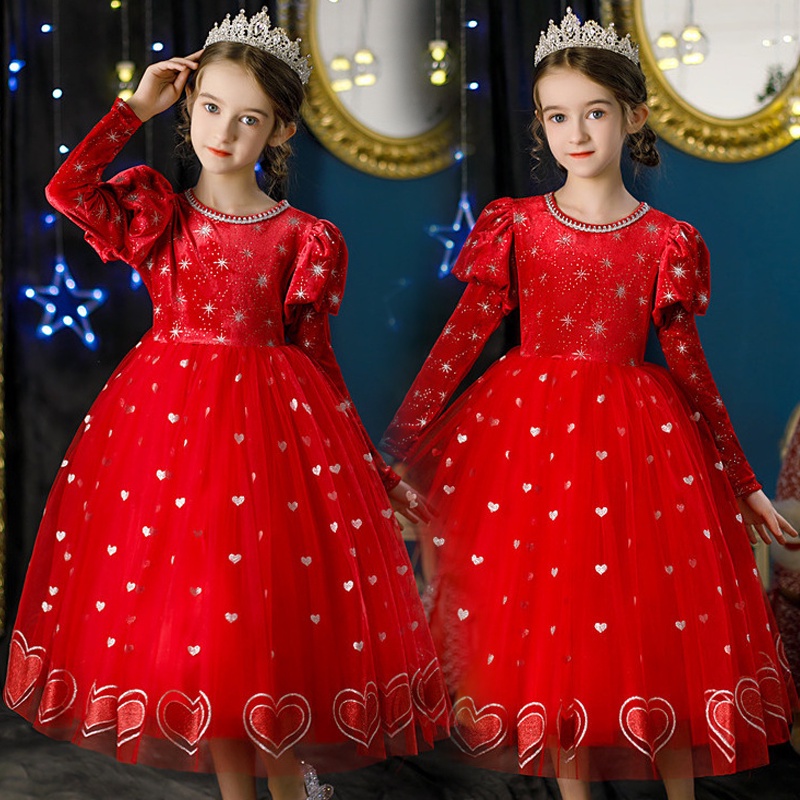 Mới Đầm Tay Dài Phối Lưới Thời Trang Giáng Sinh / halloween Cho Bé Gái