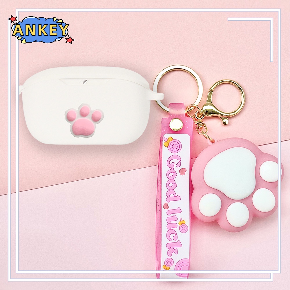 For JBL Wave Buds Vibe Buds / Wave 100 Earphone Silicone Case Cute Bear Earbuds Soft Protective Headphone Cover Headset Skin with Pendant