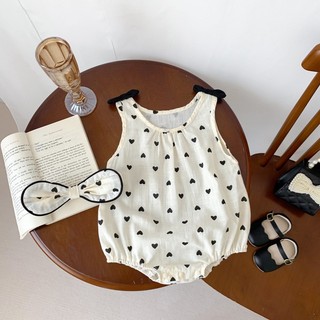 Bộ áo liền quần không tay cho bé gái + Băng đô nơ mỏng dễ thương phong cách Hàn Quốc cho bé gái Bộ áo liền quần mùa hè 0-24 tháng tuổi