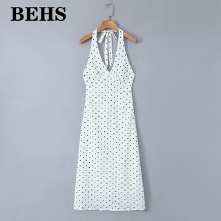 Đầm hai dây hở lưng họa tiết chấm bi thời trang 6386