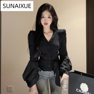 SUNAIXUE Áo Sơ Mi áo sơ mi nữ áo kiểu hàn quốc thông thường độc đáo Tinh tế Tối giản WCS23A0Q37 2Z240109