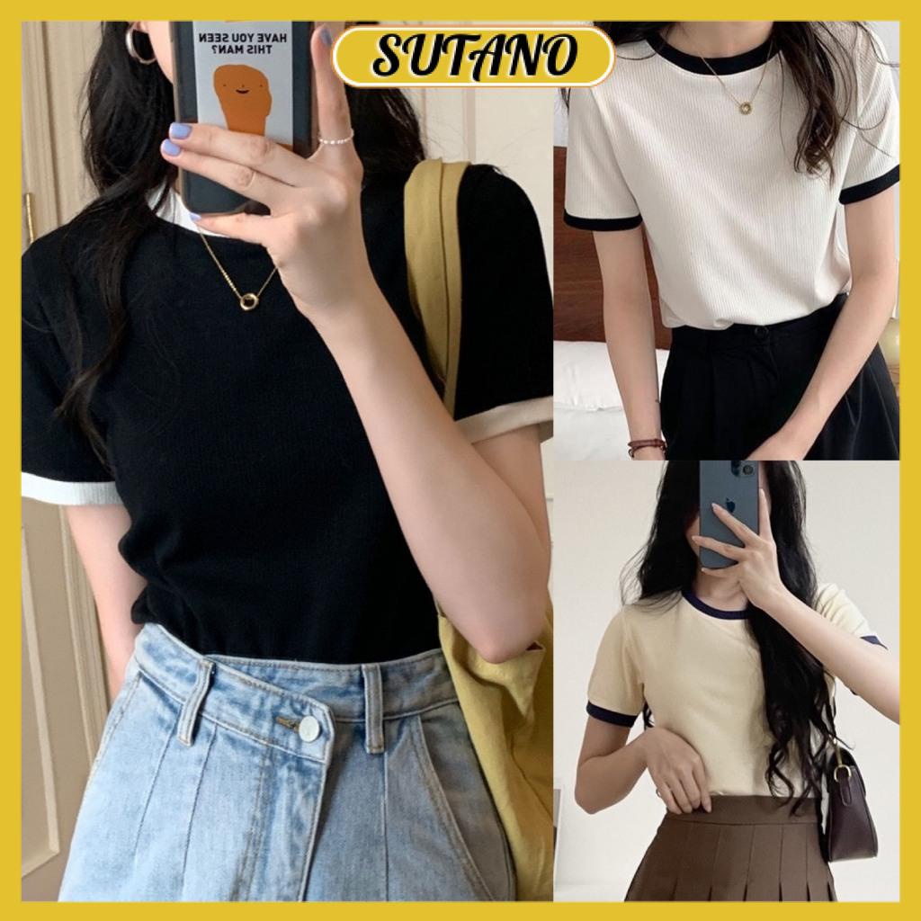 áo thun babytee nữ cổ tròn phối viền suông trơn basic trẻ trung vải thun tăm co giãn A304 SUTANO | BigBuy360 - bigbuy360.vn