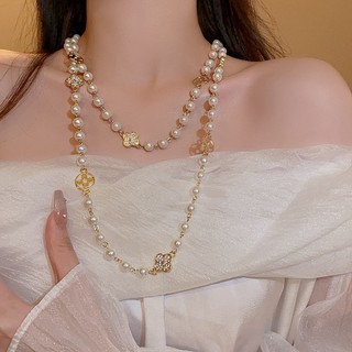Vòng cổ Dáng Dài Đính Ngọc Trai Hình Hoa Thời Trang Cho Nữ