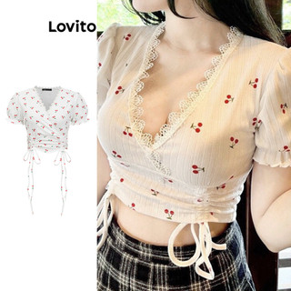 Lovito Áo thun ren dây rút dễ thương cho nữ L79AD144