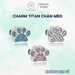 Charm titan không gỉ VIBE đính đá kiểu chân mèo, hạt xỏ vòng tay nữ hình thú cưng dễ thương không rỉ