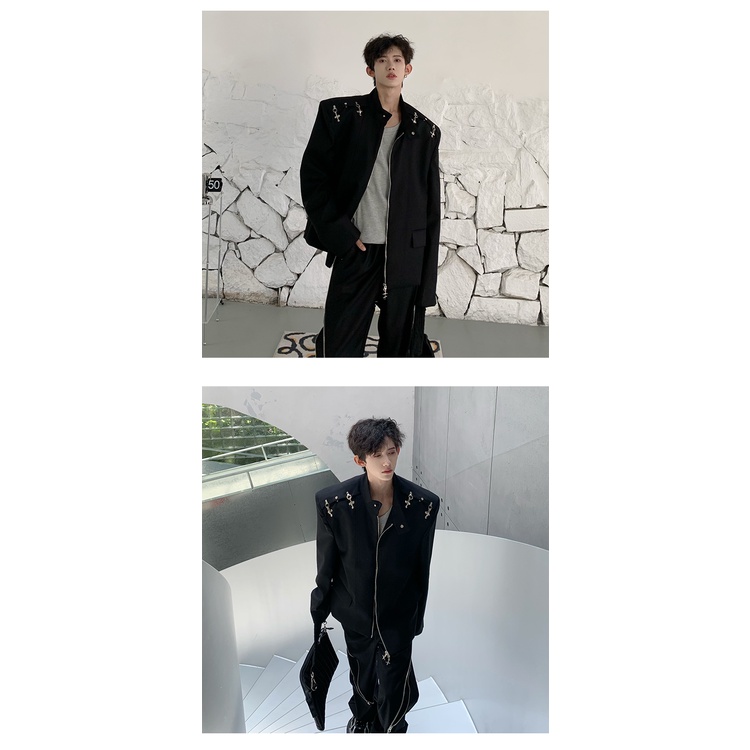 Áo Khoác Dáng Rộng Khóa Kim Loại Phong Cách Mới Mùa Thu Đông Cho Nam
