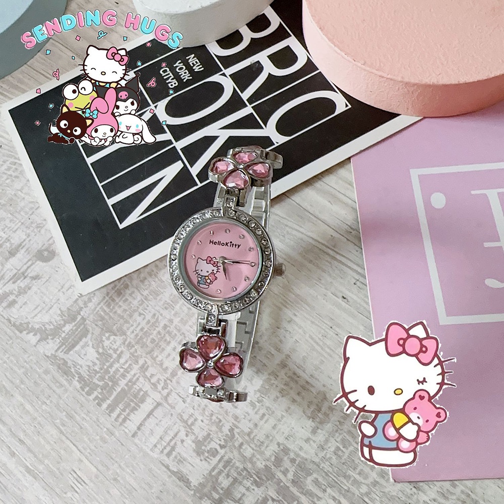 Sanrio Đồng Hồ Đeo Tay kuromi / melody / cinnamon dog / pacha / pudin / hello kitty Đính Đá Xinh Xắn Cho Bé Gái