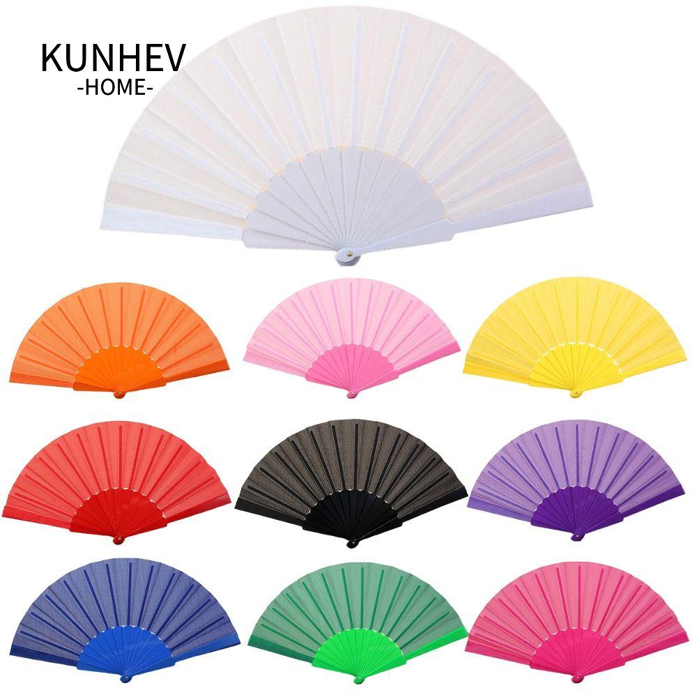 KUNHEV Quạt Xếp Cầm Tay Bằng Vải Lụa Và Nhựa Kiểu Trung Hoa Dùng Để Múa Hóa Trang / Tiệc Cưới / Du Lịch