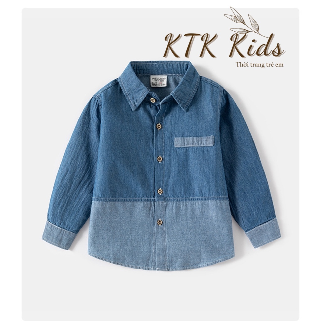 Áo bò dài tay cho bé trai, Áo jean dài tay bé trai WELLKIDS phong cách hàn quốc Tx2540