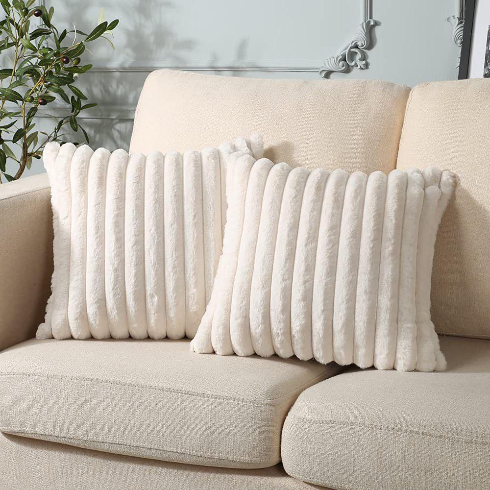 Teavn Vỏ Gối Nhung Lông Thỏ Nhân Tạo Màu Trơn Có Khóa Kéo Ấm Áp Trang Trí Phòng Khách