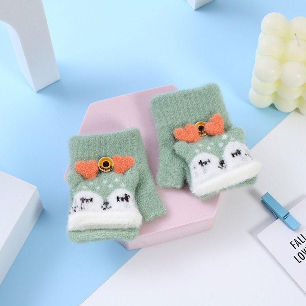 Găng Tay Dệt Kim Dày Dặn Hở Ngón Giữ Ấm Mùa Đông Cho Bé