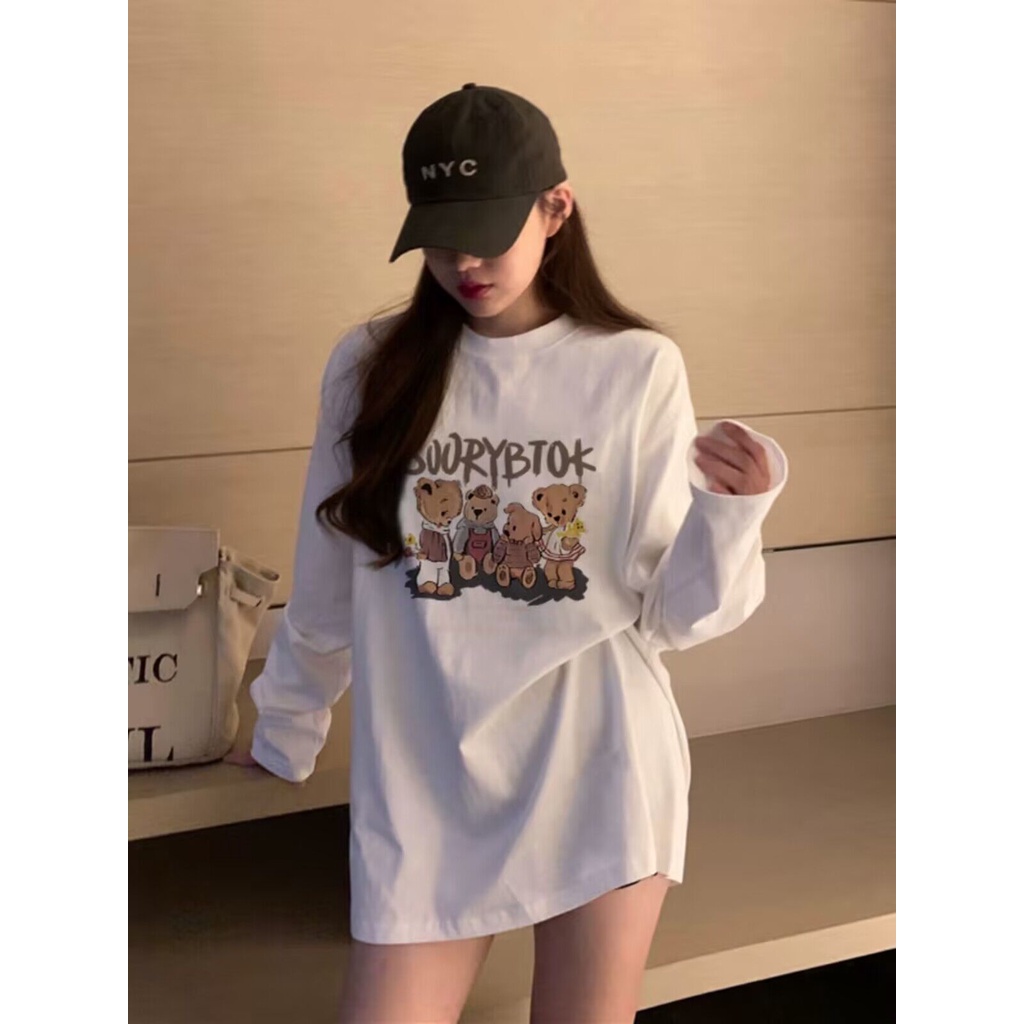 NRVP Áo Thun 100% cotton Tay Dài Dáng Rộng Phong Cách Hàn Quốc Thời Trang Cho Nữ