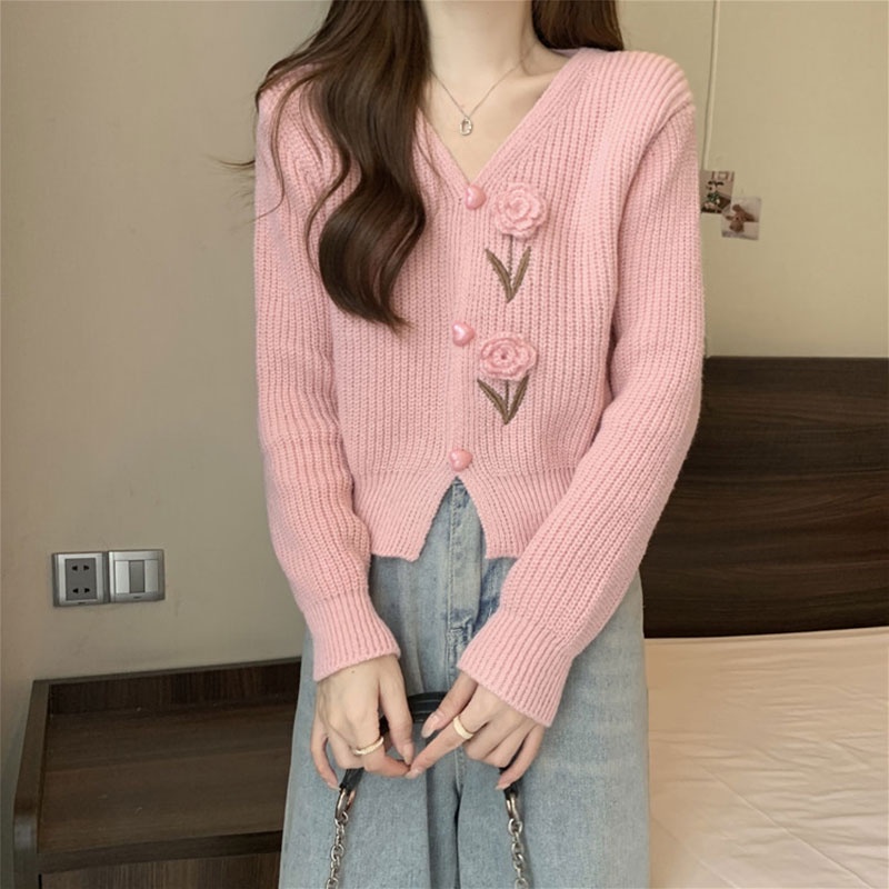 Áo Khoác cardigan Dệt Kim Cổ Chữ v Dáng Rộng Phong Cách retro Dành Cho Nữ