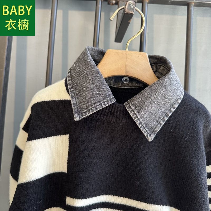Áo sweater Giả Hai Lớp Dày Dặn Thời Trang Thu Đông 2023 Cho Bé
