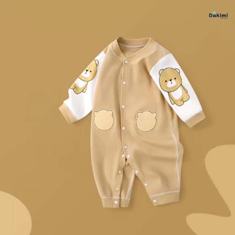 Bodysuit cho bé dài tay DAKIMI Hình Gấu dễ thương, Áo liền quần cho bé chất Cotton mềm mịn, quần áo sơ sinh cho bé 0-12M
