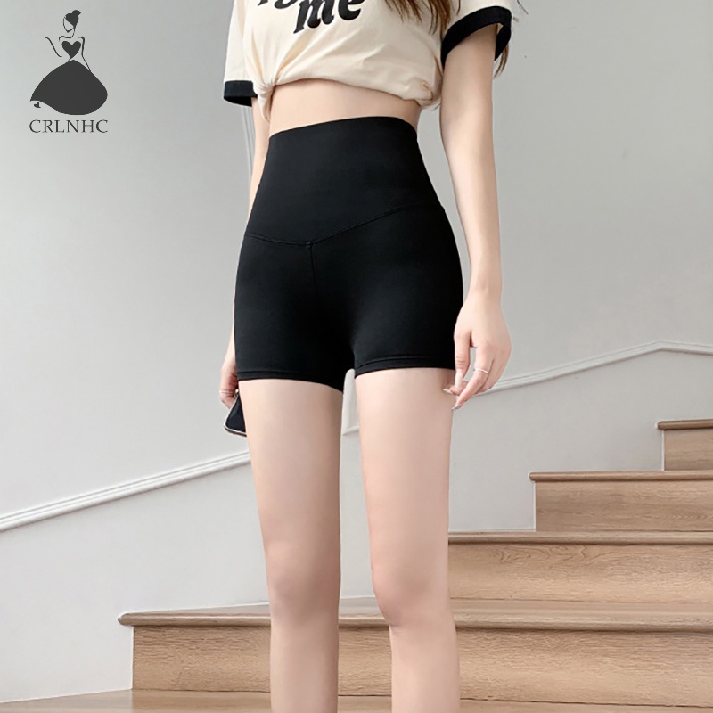 Crlnhc Quần Short Tập yoga Lưng Cao Co Giãn Màu Trơn Dành Cho Nữ vn