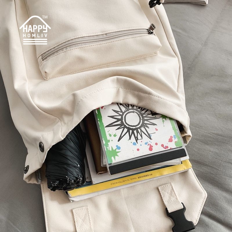 HAPPY HOMLIV Balo nữ đi học Ba Lô Vải canvas Đựng Máy Tính 13 14 inch 15 inch Balo đi học Nam Nữ Balo basic