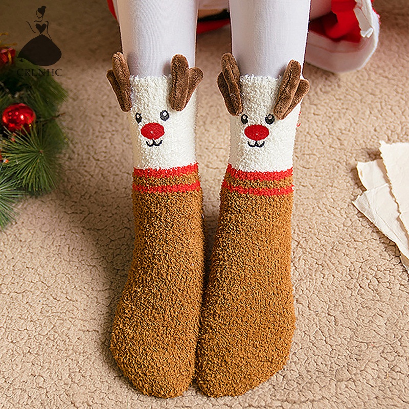 Crlnhc Vớ Lông Cừu San Hô Giữ Ấm Mùa Đông Hình Tuần Lộc Hoạt Hình Dễ Thương vn