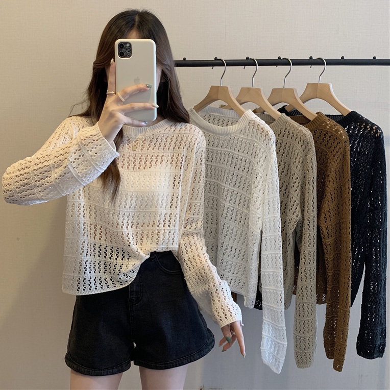 Áo sweater Dệt Kim Mỏng Tay Dài Dáng Rộng Thời Trang Mùa Hè Cho Nữ