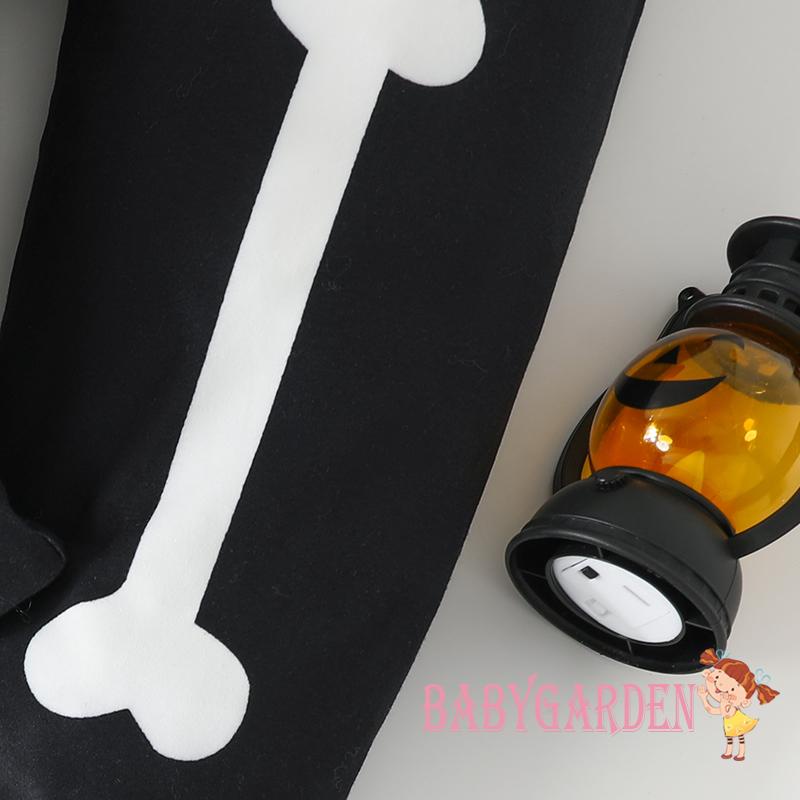 Set Đồ halloween 2 Món Gồm Áo Thun Tay Dài In Hình Bộ Xương + Quần Dài Cho Bé 2-7 Tuổi