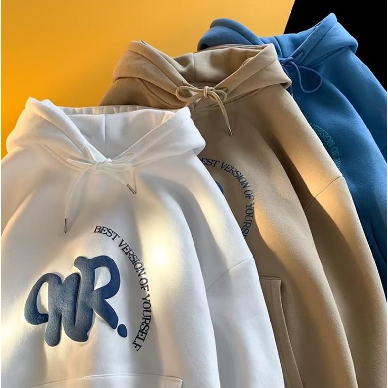 M-8XLáo khoác nam hoodie Tay Dài Dáng Rộng Kaki In Chữ Thời Trang Xuân Thu Mới Unisex