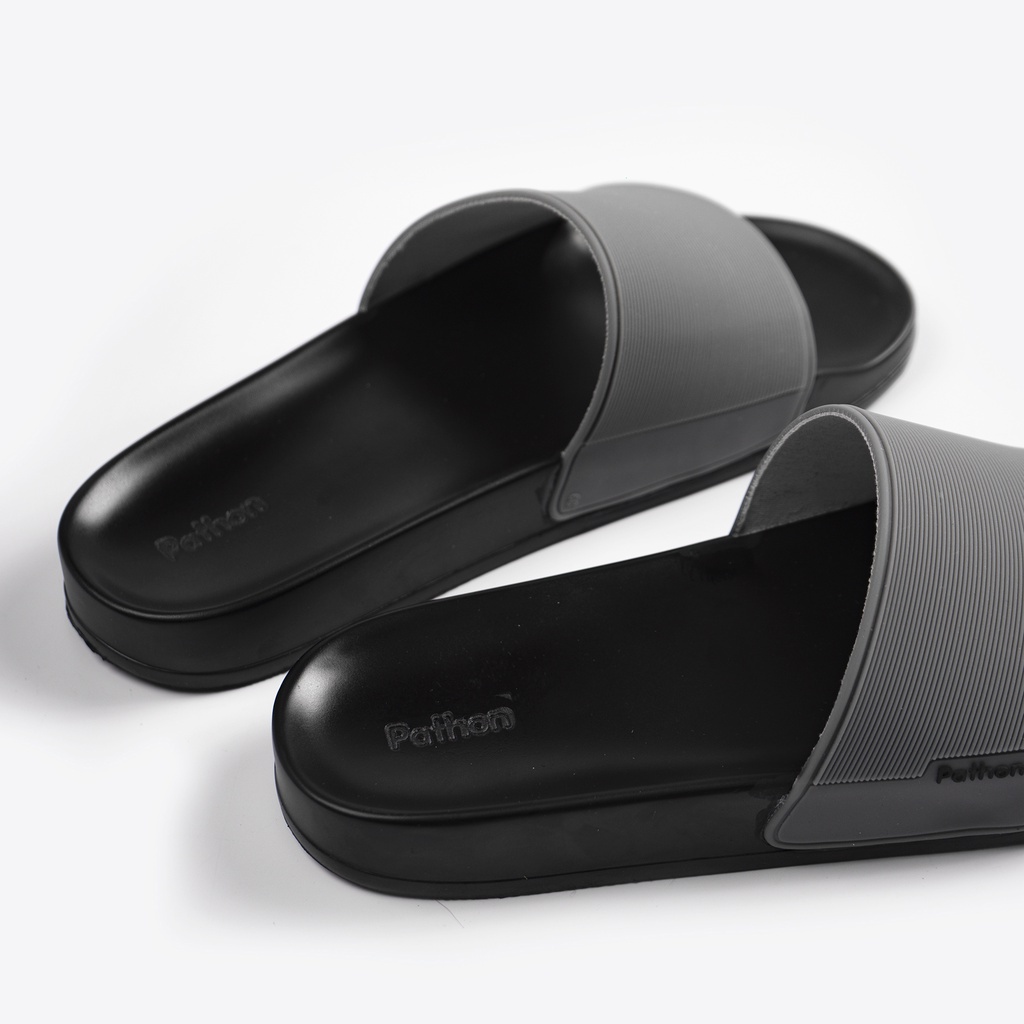 Dép nam nữ quai ngang slipper Pathon PVC đế PU đen quai xám Mẫu SD24