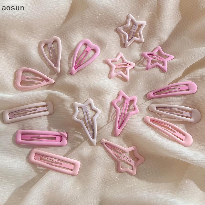 Aosun set 3 Kẹp Tóc Hình Ngôi Sao mini Màu Hồng Nhám Phong Cách Hàn Quốc Cho Nữ