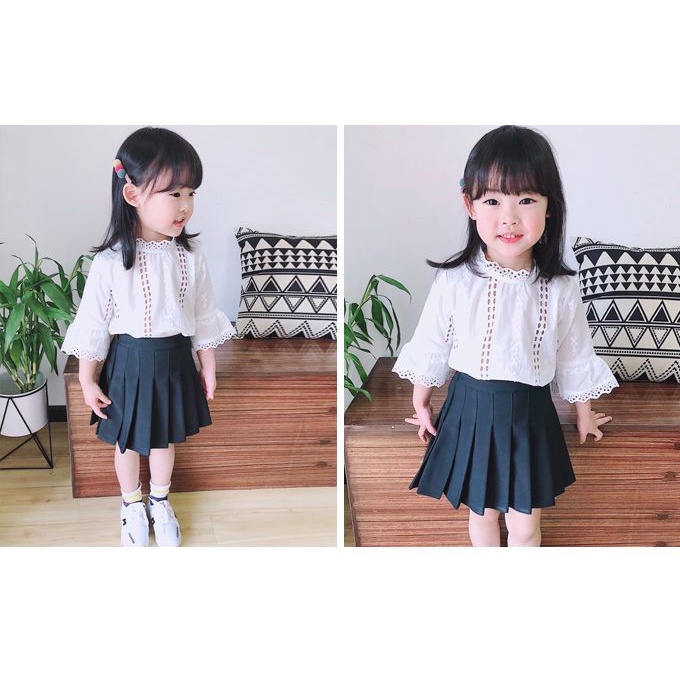 Chân Váy Ngắn Xếp Ly Màu Trắng Thời Trang Xuân Thu Dành Cho Bé Gái Tiểu Học