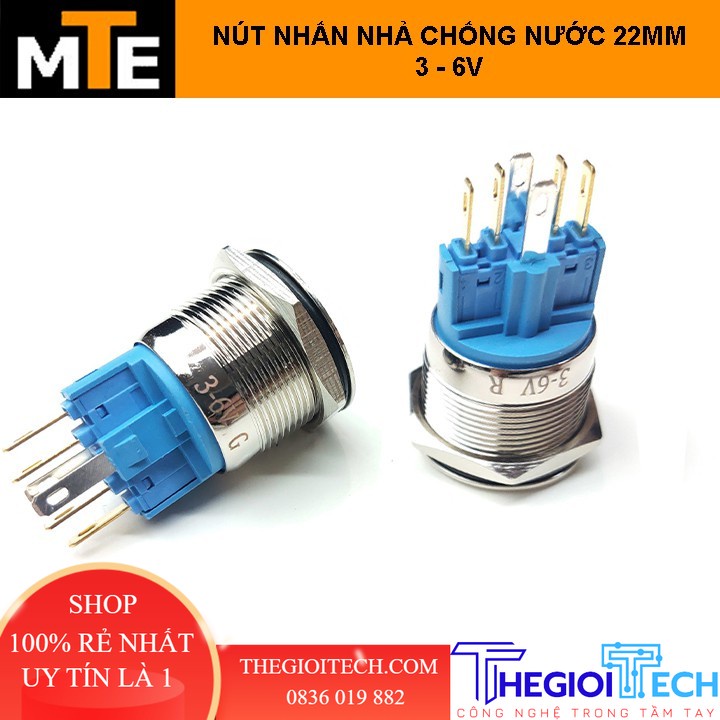 Nút nhấn nhả chống nước có LED 22mm 3-6V - GIẮC NỐI