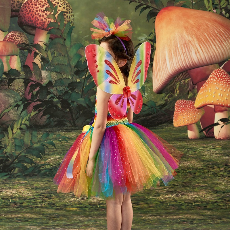 Đầm Công Chúa Cánh Bướm Màu pastel Hóa Trang halloween 2023 Cho Bé Gái