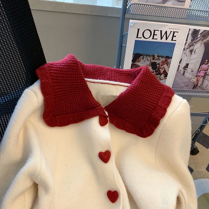 Áo sweater Dệt Kim Cổ Búp Bê Màu Tương Phản Thời Trang Thu Đông 2021 Mới Cho Nữ