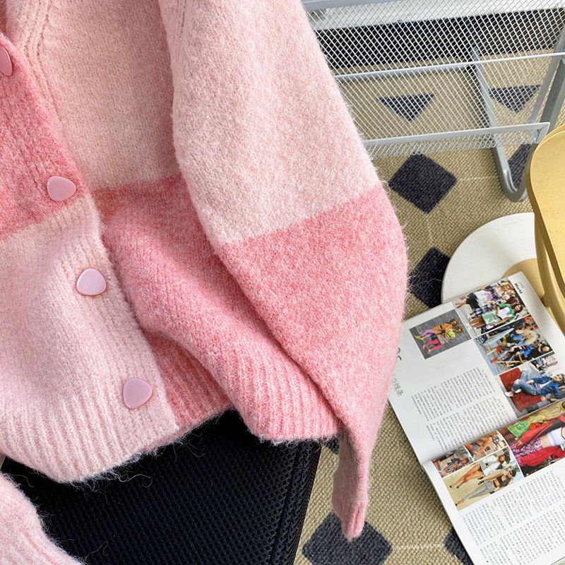 Soft waxy pink sweater cardigan women's spring and autumn style 2023 new popular style small short sweater sweater jacket
