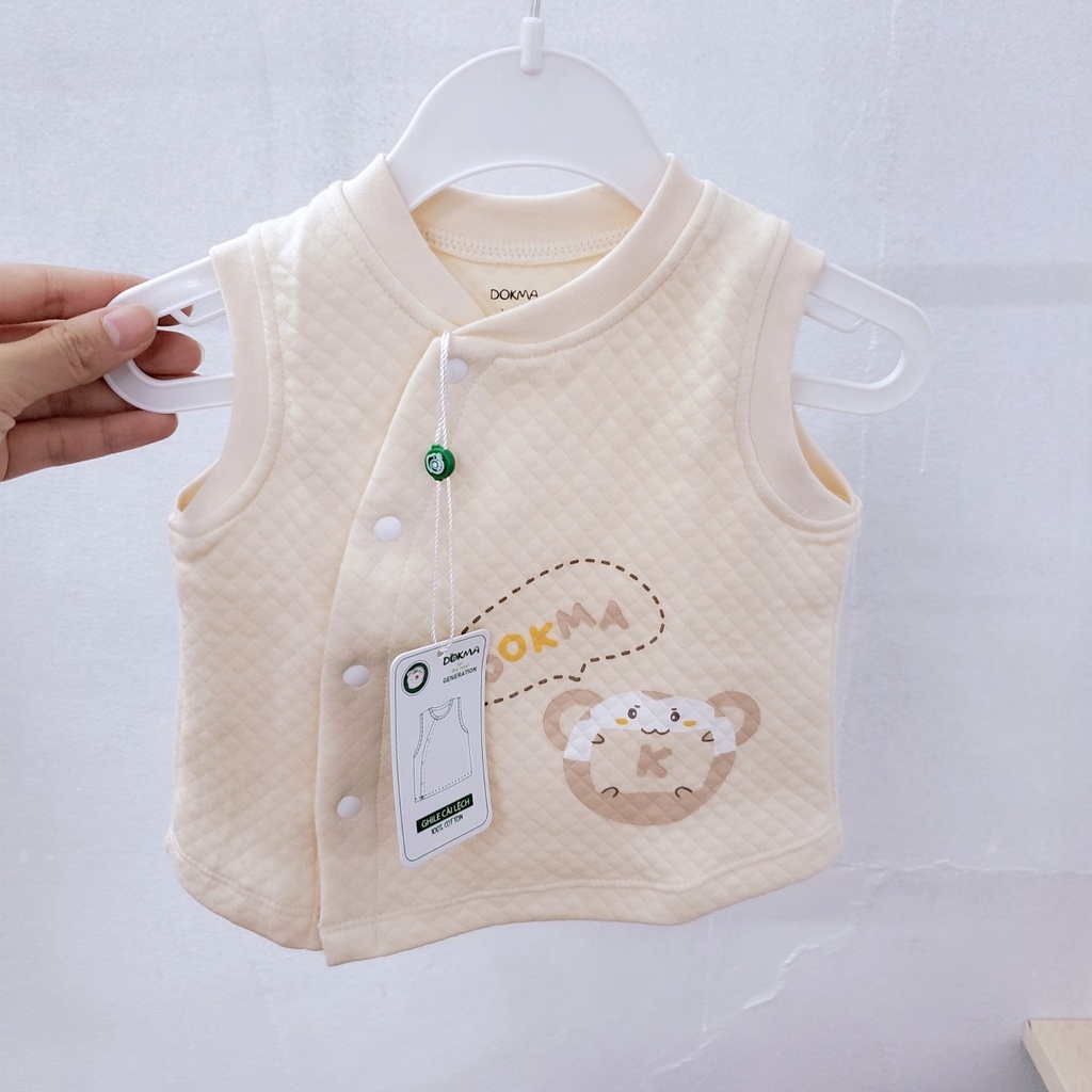 Áo gile sơ sinh thu đông cúc cài lệch vải nỉ xốp trần bông dày dặn Dokma cho bé trai bé gái 0-12 tháng