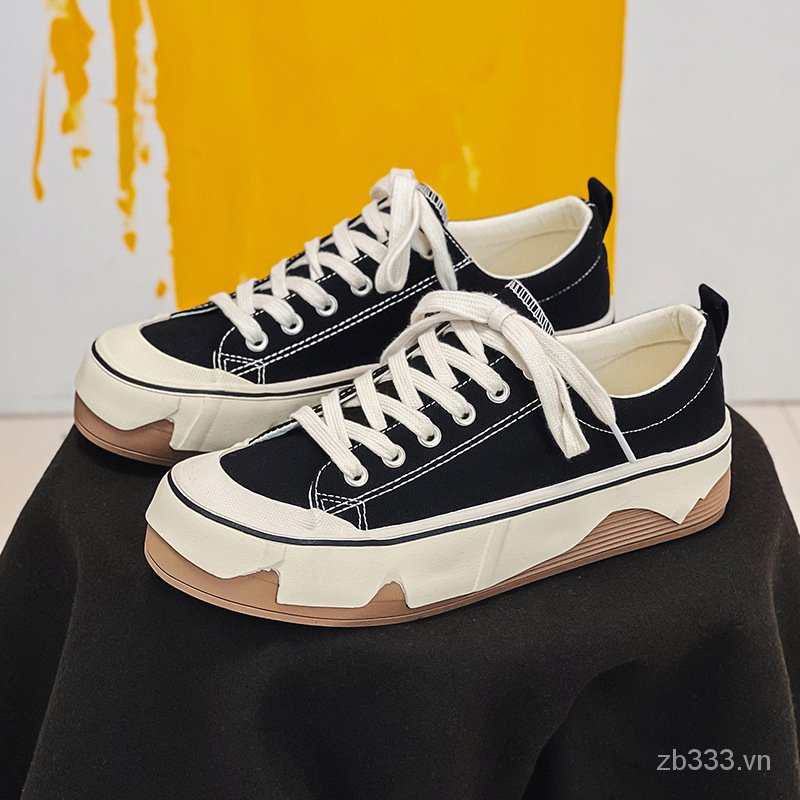 Eggshell canvas shoes for men 2023 Summer new thick bottom Street racket lace-up casual shoes retro 