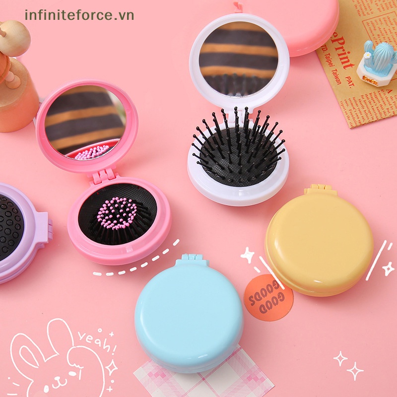 Lược Chải Tóc mini Có Gương Có Thể Gập Lại Và Mát Xa Da Đầu