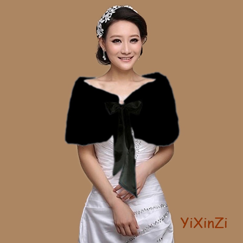 Yixinzi Áo Choàng Lông Giả Ấm Áp Phối Ruy Băng Quấn Vai Thời Trang Mùa Đông Cho Nữ