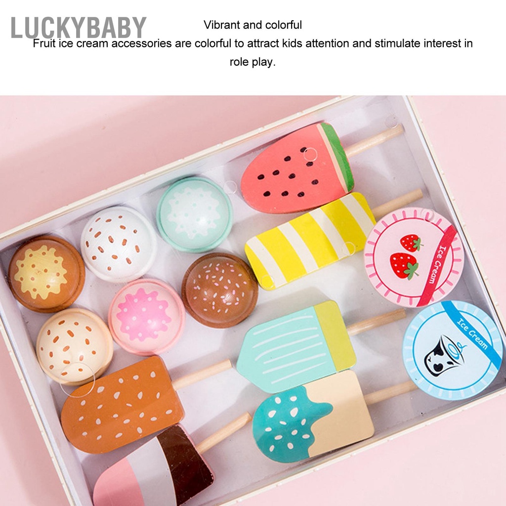 LUCKYBABY Đồ chơi làm kem bằng gỗ Quầy Playset Giáo dục Nhập vai tương tác Bộ đồ dành cho trẻ em