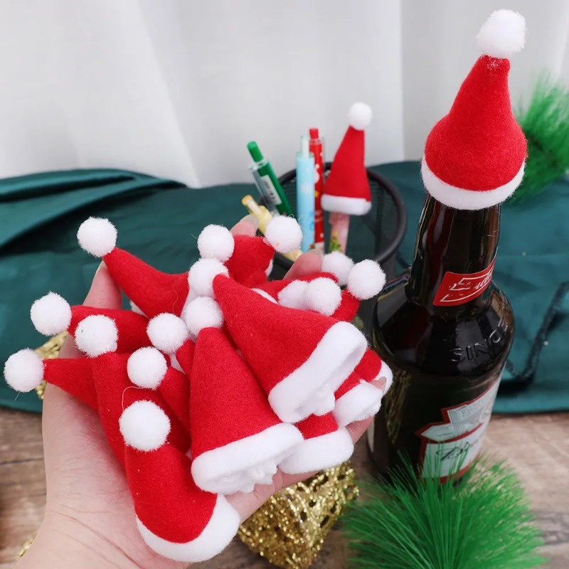 Mũ Ông Già Noel mini Trang Trí Chai Rượu / Túi Đựng Đồ Ăn Tối / Trang Trí Bàn Ăn / Tiệc Giáng Sinh